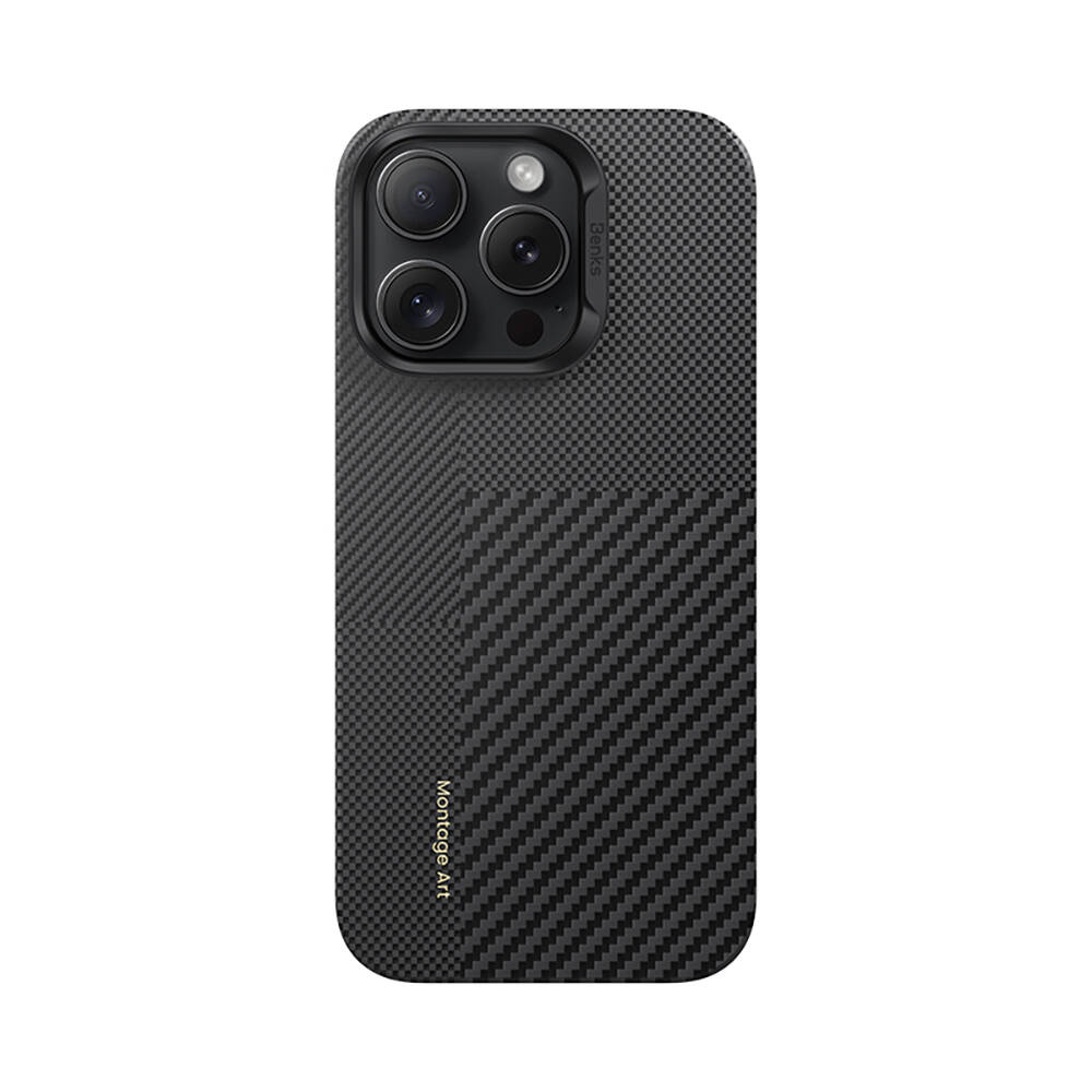 Apple iPhone 16 Pro Kılıf M-safe Şarj Özellikli Karbon Fiber Metal Kamera Çerçeveli Benks Montage ArmorAir Kevlar Kapak - 1