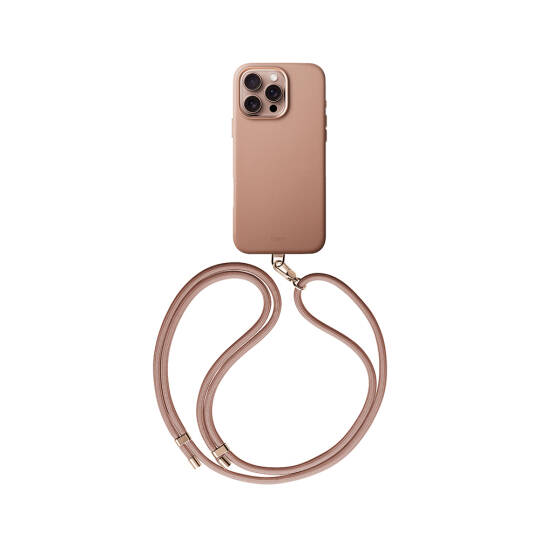 Apple iPhone 16 Pro Kılıf M-safe Şarj Özellikli Soft Arka Yüzey Askı İpli Coehl Muse Kapak Kum Pembe