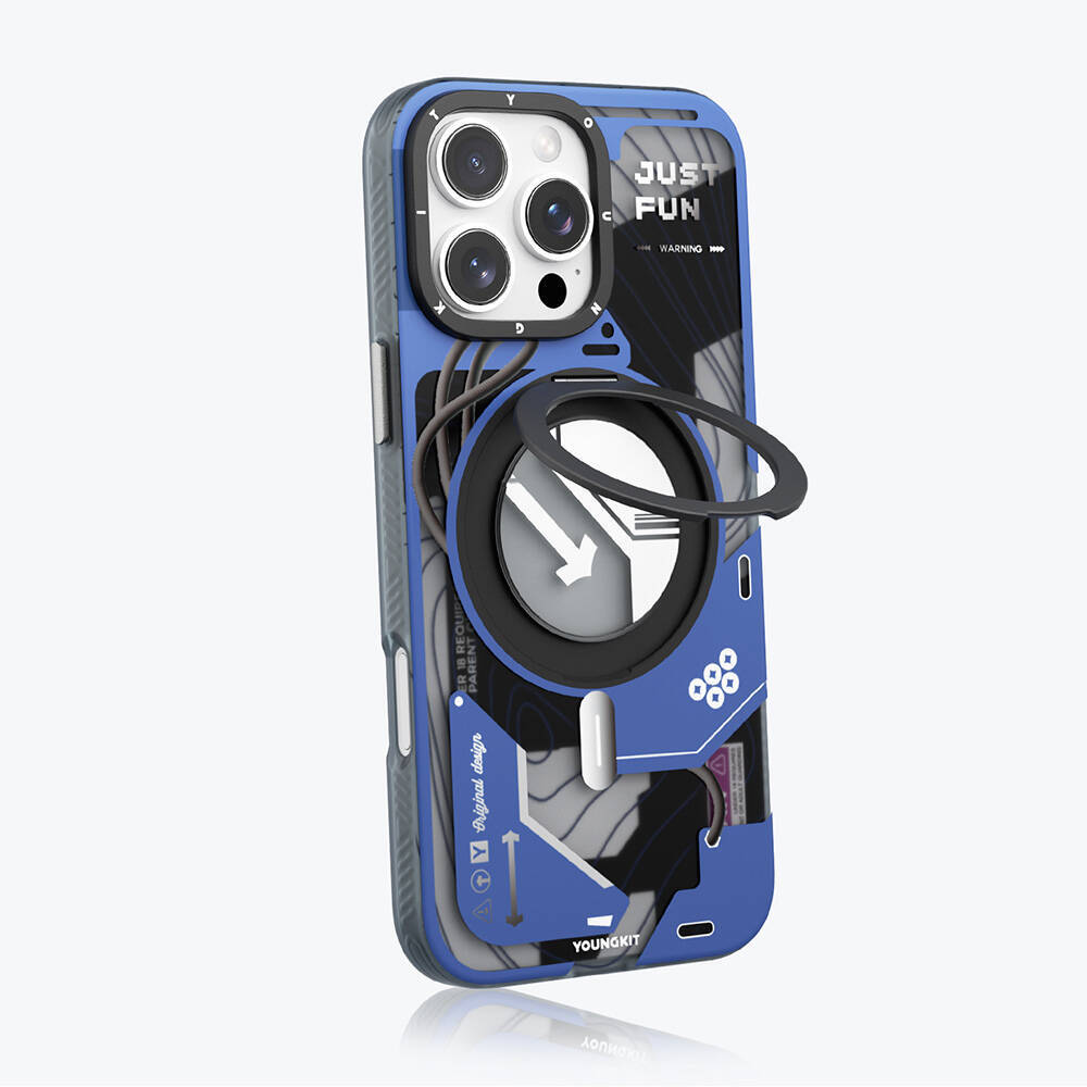 Apple iPhone 16 Pro Kılıf M-safe Şarj Özellikli Youngkit 360° Standlı Starship Serisi Kapak - 13