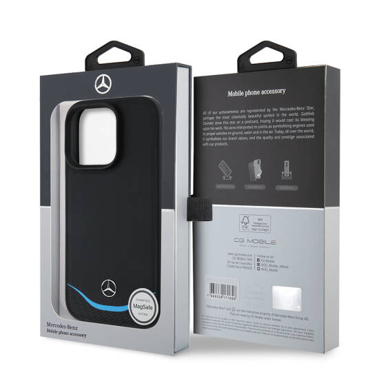 Apple iPhone 16 Pro Kılıf Mercedes Benz Orjinal Lisanslı M-safe Şarj Özellikli 3D Metal Logolu Mavi Yatay Eğri Çizgili Deri Kapak - 9