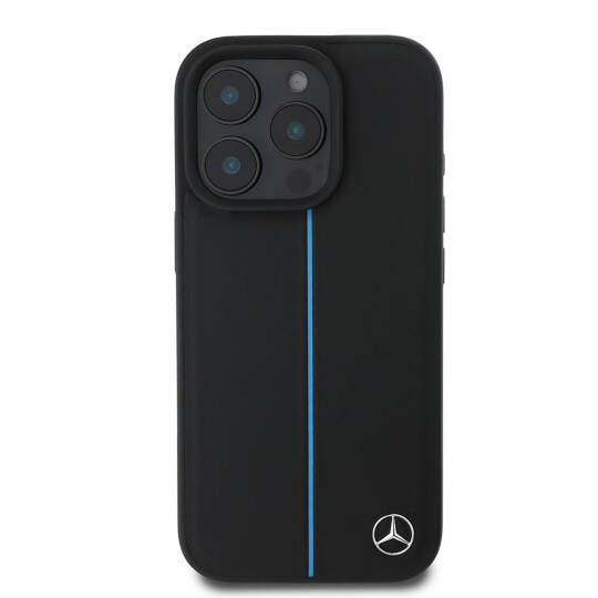 Apple iPhone 16 Pro Kılıf Mercedes Benz Orjinal Lisanslı M-safe Şarj Özellikli Metal Yıldız Logolu Mavi Çizgili Deri Kapak - 4
