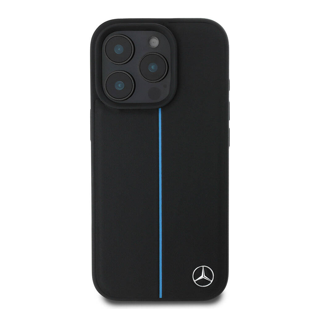 Apple iPhone 16 Pro Kılıf Mercedes Benz Orjinal Lisanslı M-safe Şarj Özellikli Metal Yıldız Logolu Mavi Çizgili Deri Kapak - 4