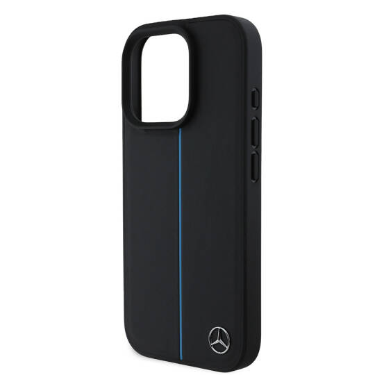 Apple iPhone 16 Pro Kılıf Mercedes Benz Orjinal Lisanslı M-safe Şarj Özellikli Metal Yıldız Logolu Mavi Çizgili Deri Kapak - 7