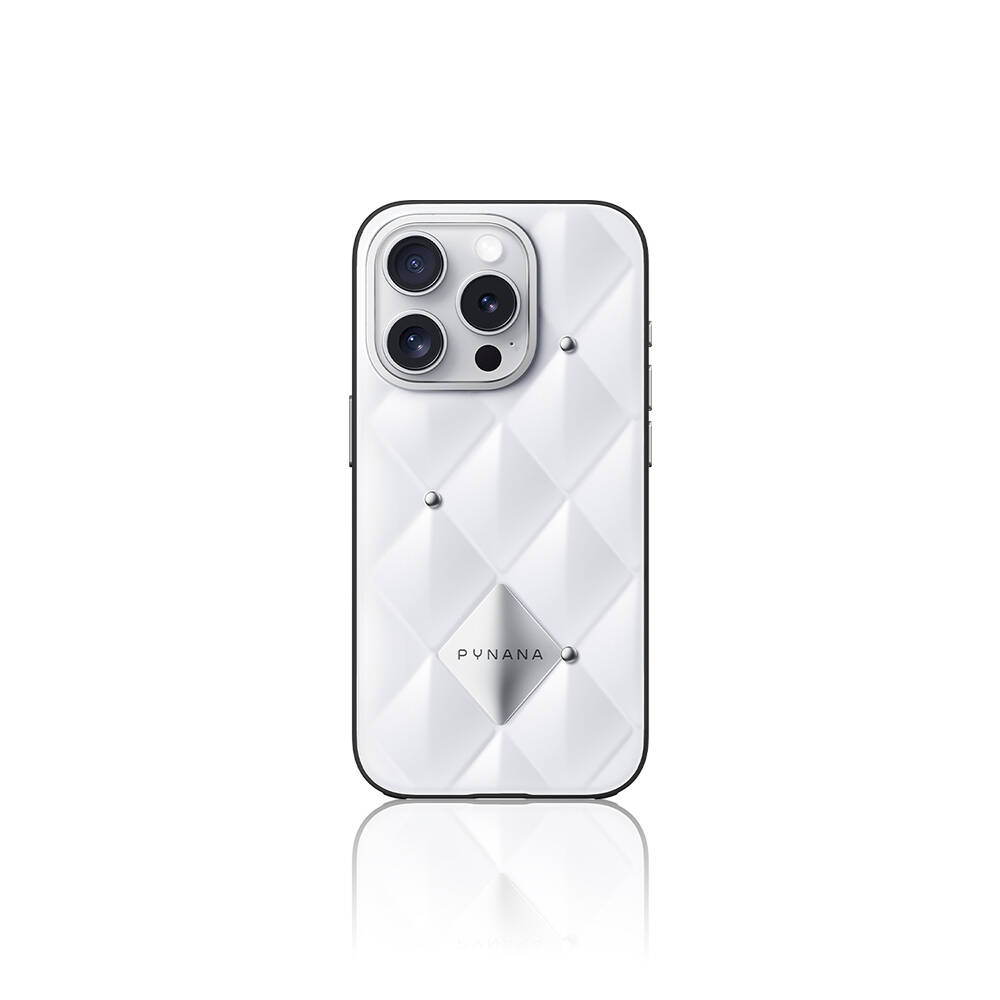 Apple iPhone 16 Pro Kılıf Parlak Arka Yüzeyli Kabartma Tasarımlı Kapitone Pynana Metal Diamond Serisi Kapak - 3