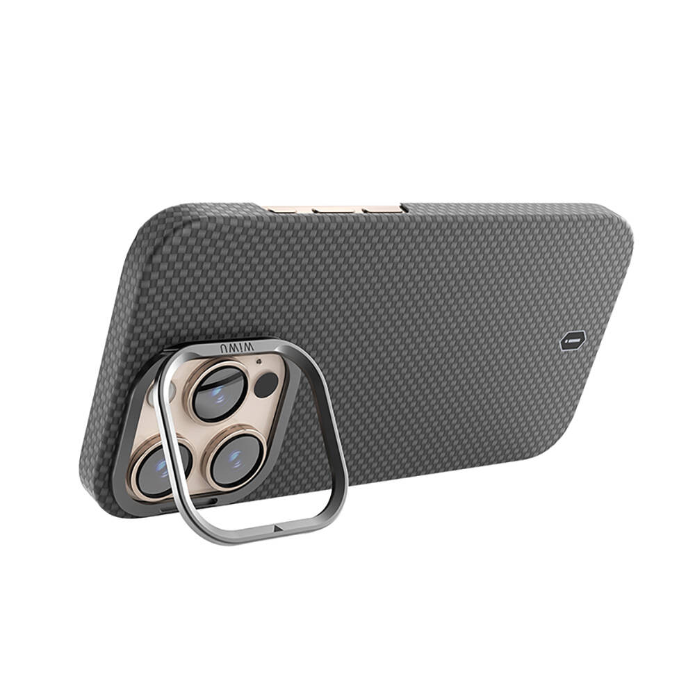 Apple iPhone 16 Pro Kılıf Wiwu DCC-208 M-safe Şarj Özellikli Kamera Standlı Aramid Fiber Tasarım Kapak - 9