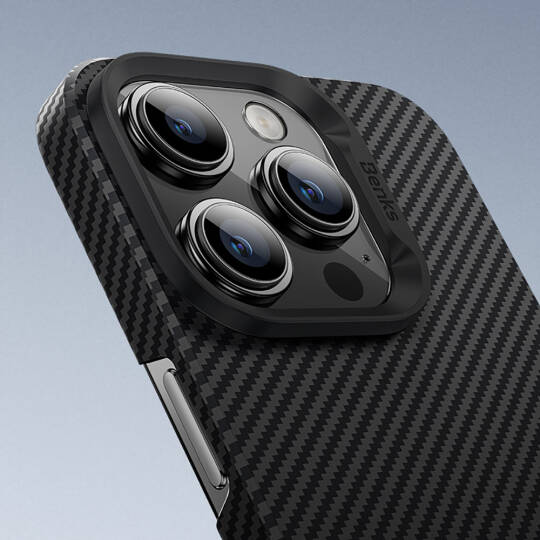 Apple iPhone 16 Pro Max Kılıf Benks M-safe Şarj Özellikli Metal Kamera Çerçeveli Magnetik ArmorAir 600D Kevlar Karbon Fiber Kapak - 13