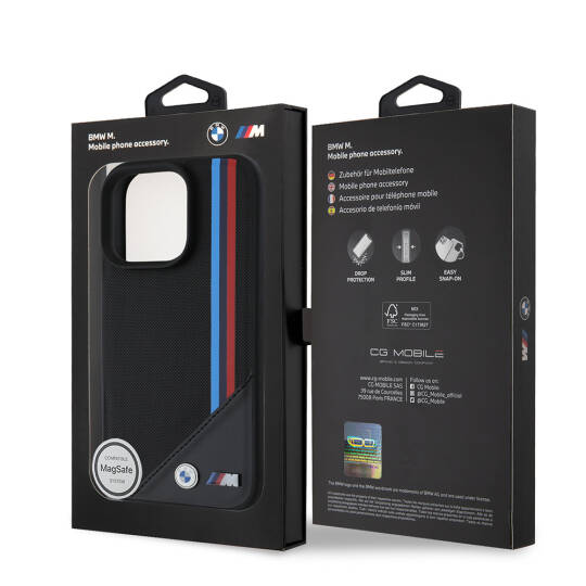 Apple iPhone 16 Pro Max Kılıf BMW Orjinal Lisanslı M-safe Şarj Özellikli M Logolu Üç Çizgili Dikiş Detaylı Meshed Tricolor Stripes Kapak - 3