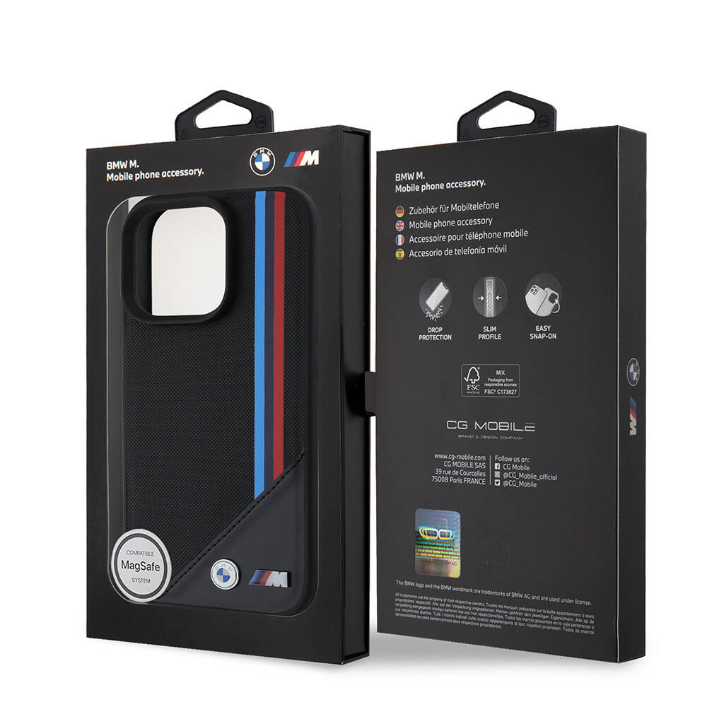 Apple iPhone 16 Pro Max Kılıf BMW Orjinal Lisanslı M-safe Şarj Özellikli M Logolu Üç Çizgili Dikiş Detaylı Meshed Tricolor Stripes Kapak - 3