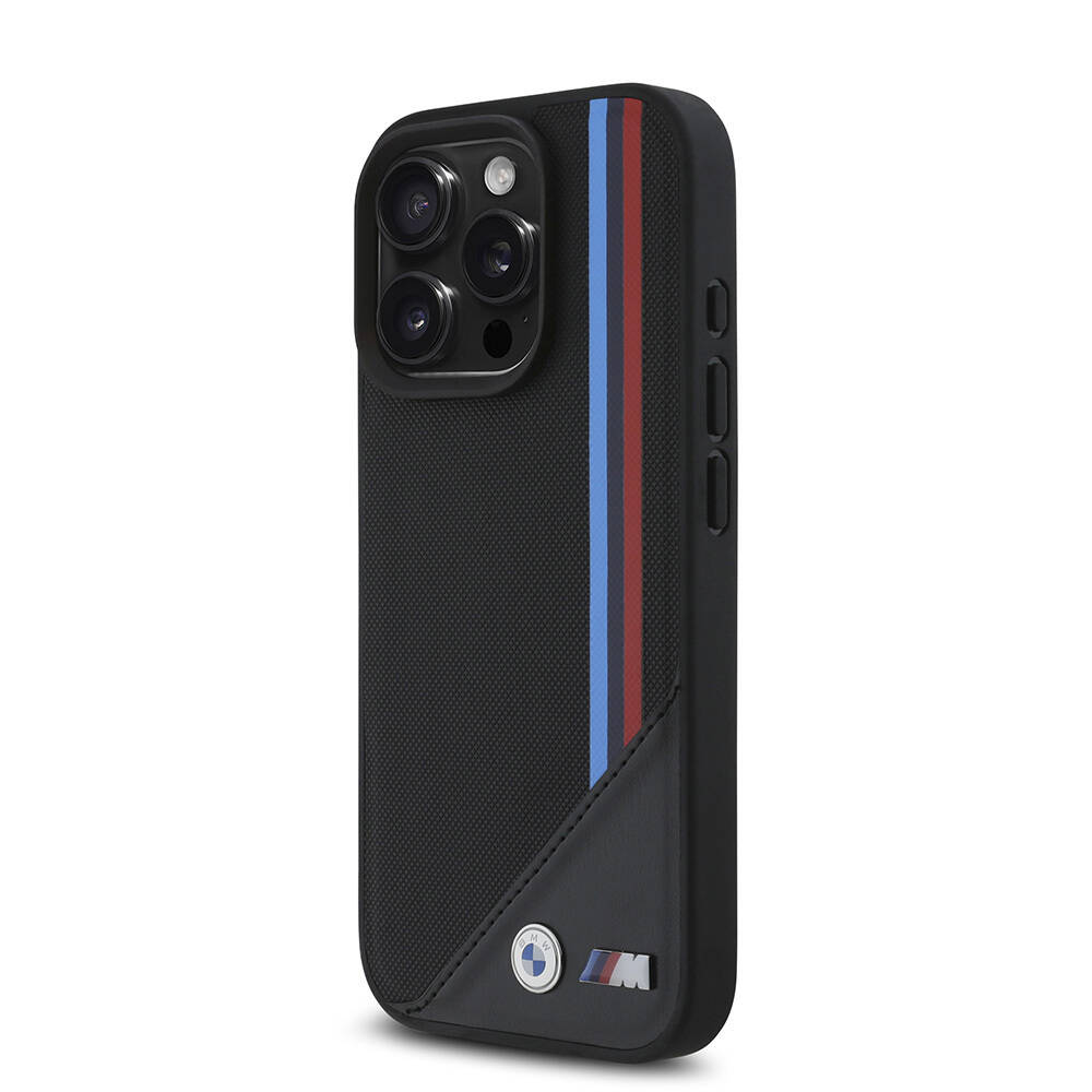 Apple iPhone 16 Pro Max Kılıf BMW Orjinal Lisanslı M-safe Şarj Özellikli M Logolu Üç Çizgili Dikiş Detaylı Meshed Tricolor Stripes Kapak - 4