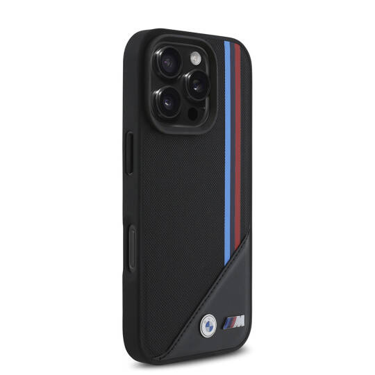 Apple iPhone 16 Pro Max Kılıf BMW Orjinal Lisanslı M-safe Şarj Özellikli M Logolu Üç Çizgili Dikiş Detaylı Meshed Tricolor Stripes Kapak - 6