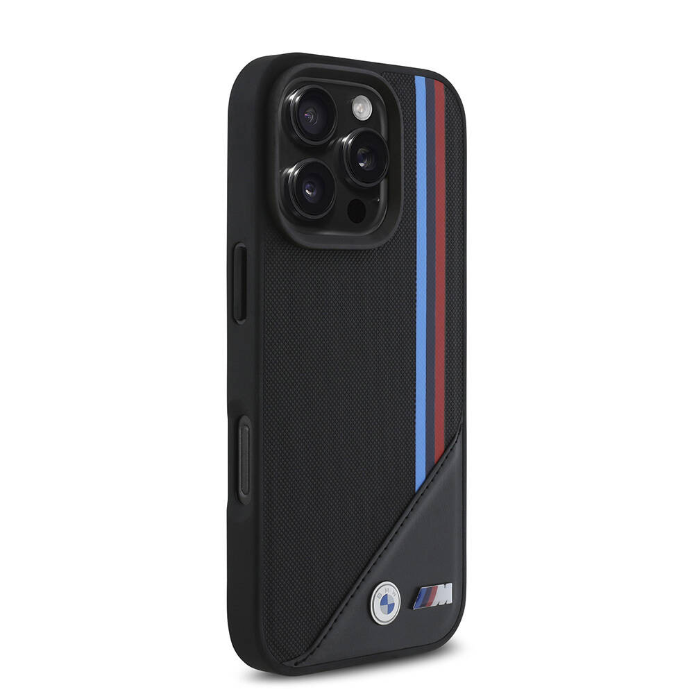 Apple iPhone 16 Pro Max Kılıf BMW Orjinal Lisanslı M-safe Şarj Özellikli M Logolu Üç Çizgili Dikiş Detaylı Meshed Tricolor Stripes Kapak - 6