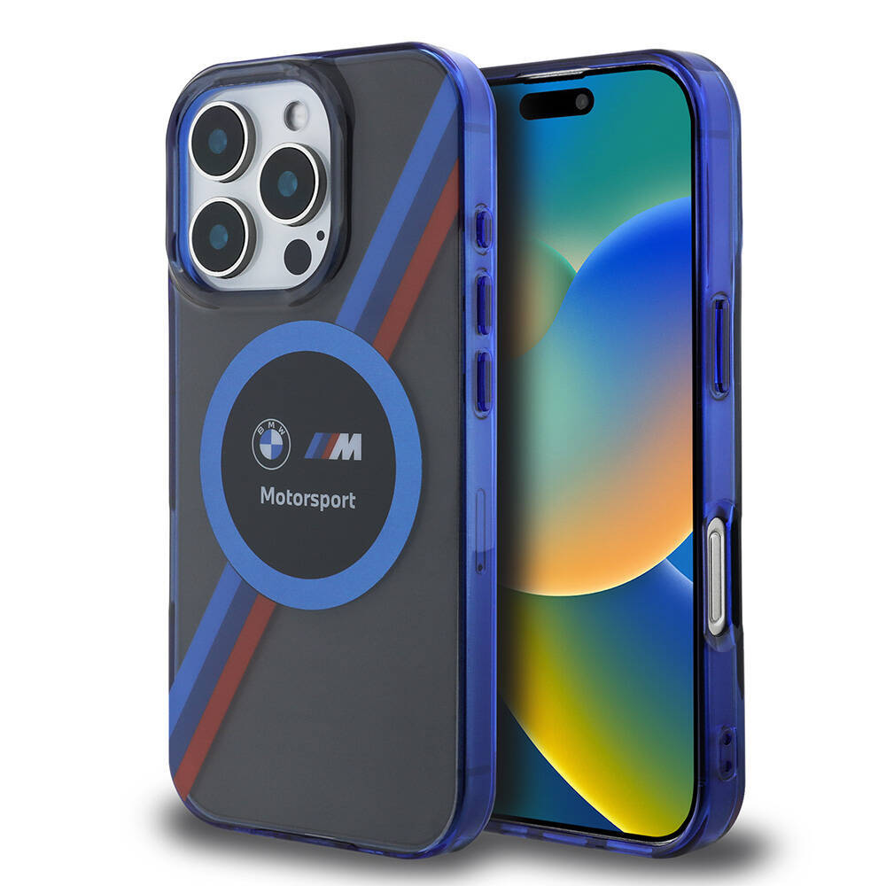 Apple iPhone 16 Pro Max Kılıf BMW Orjinal Lisanslı M-safe Şarj Özellikli M Logolu Üç Renk Çizgili Motorsport Circle Kapak - 4