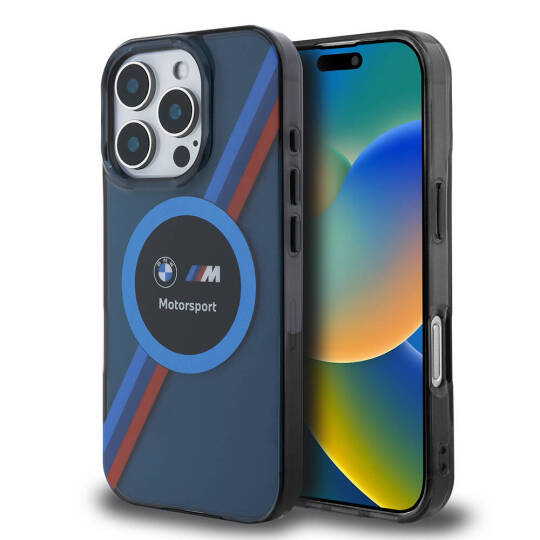 Apple iPhone 16 Pro Max Kılıf BMW Orjinal Lisanslı M-safe Şarj Özellikli M Logolu Üç Renk Çizgili Motorsport Circle Kapak - 12