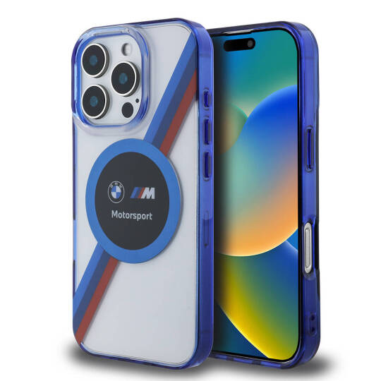 Apple iPhone 16 Pro Max Kılıf BMW Orjinal Lisanslı M-safe Şarj Özellikli M Logolu Üç Renk Çizgili Motorsport Circle Kapak - 21