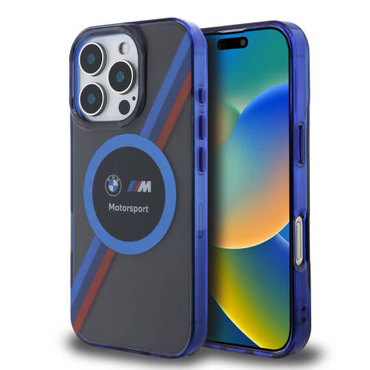 Apple iPhone 16 Pro Max Kılıf BMW Orjinal Lisanslı M-safe Şarj Özellikli M Logolu Üç Renk Çizgili Motorsport Circle Kapak - 3