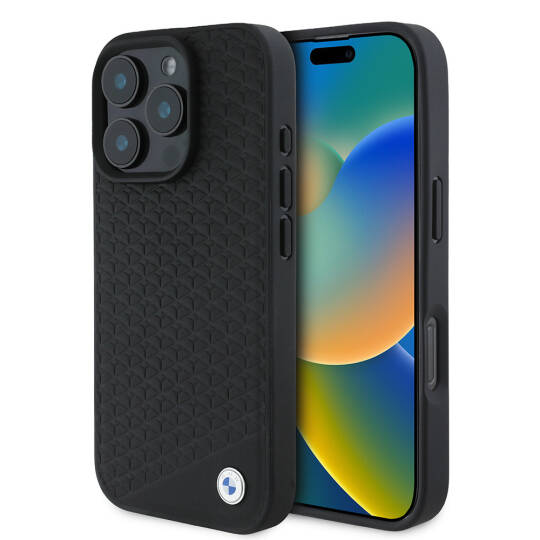 Apple iPhone 16 Pro Max Kılıf BMW Orjinal Lisanslı M-safe Şarj Özellikli Metal Logolu Dokulu Diamond Deri Kapak - 2