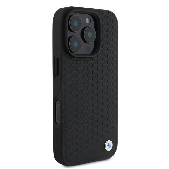 Apple iPhone 16 Pro Max Kılıf BMW Orjinal Lisanslı M-safe Şarj Özellikli Metal Logolu Dokulu Diamond Deri Kapak - 5