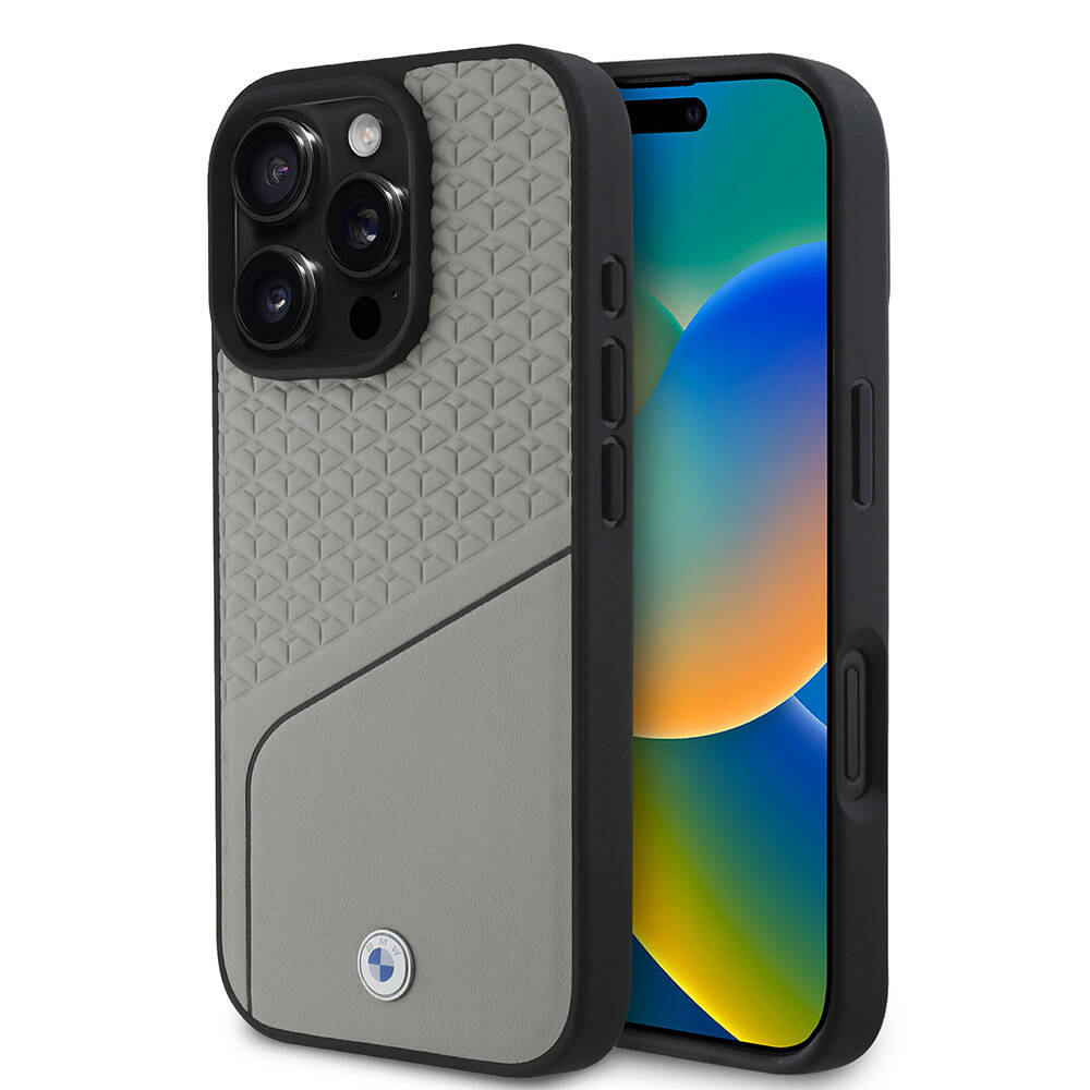 Apple iPhone 16 Pro Max Kılıf BMW Orjinal Lisanslı M-safe Şarj Özellikli Metal Logolu Dokulu ve Çizgili Deri Kapak - 3