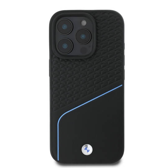 Apple iPhone 16 Pro Max Kılıf BMW Orjinal Lisanslı M-safe Şarj Özellikli Metal Logolu Dokulu ve Çizgili Deri Kapak - 5