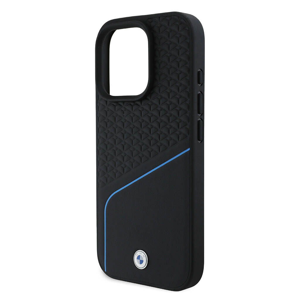 Apple iPhone 16 Pro Max Kılıf BMW Orjinal Lisanslı M-safe Şarj Özellikli Metal Logolu Dokulu ve Çizgili Deri Kapak - 8