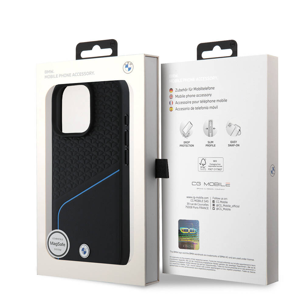 Apple iPhone 16 Pro Max Kılıf BMW Orjinal Lisanslı M-safe Şarj Özellikli Metal Logolu Dokulu ve Çizgili Deri Kapak - 10