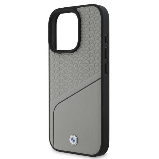 Apple iPhone 16 Pro Max Kılıf BMW Orjinal Lisanslı M-safe Şarj Özellikli Metal Logolu Dokulu ve Çizgili Deri Kapak - 13