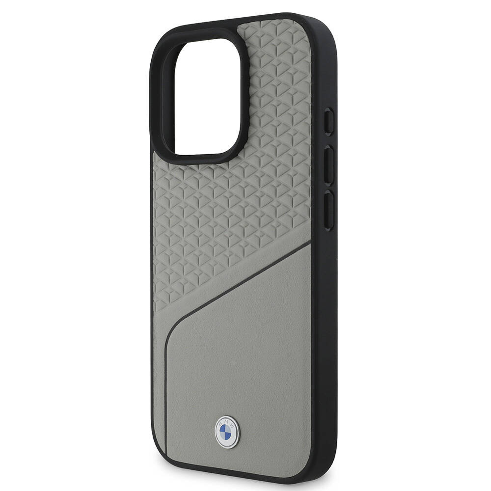 Apple iPhone 16 Pro Max Kılıf BMW Orjinal Lisanslı M-safe Şarj Özellikli Metal Logolu Dokulu ve Çizgili Deri Kapak - 13