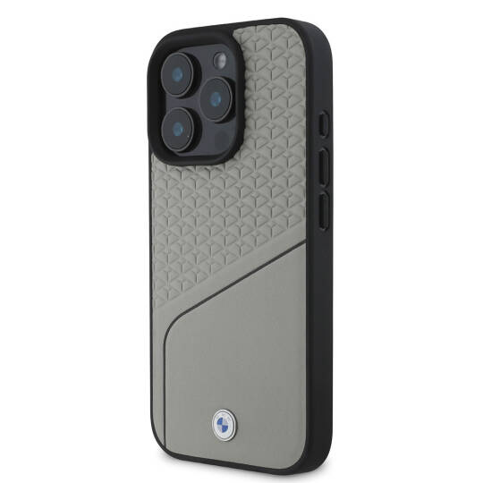 Apple iPhone 16 Pro Max Kılıf BMW Orjinal Lisanslı M-safe Şarj Özellikli Metal Logolu Dokulu ve Çizgili Deri Kapak - 16