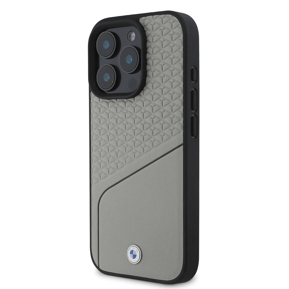 Apple iPhone 16 Pro Max Kılıf BMW Orjinal Lisanslı M-safe Şarj Özellikli Metal Logolu Dokulu ve Çizgili Deri Kapak - 16