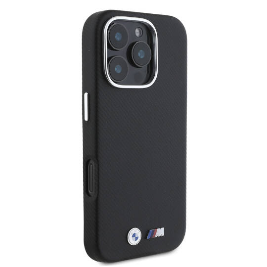 Apple iPhone 16 Pro Max Kılıf BMW Orjinal Lisanslı Tam Sarılmış Karbon Tasarımlı Metal Logo Suni Deri Kapak - 5
