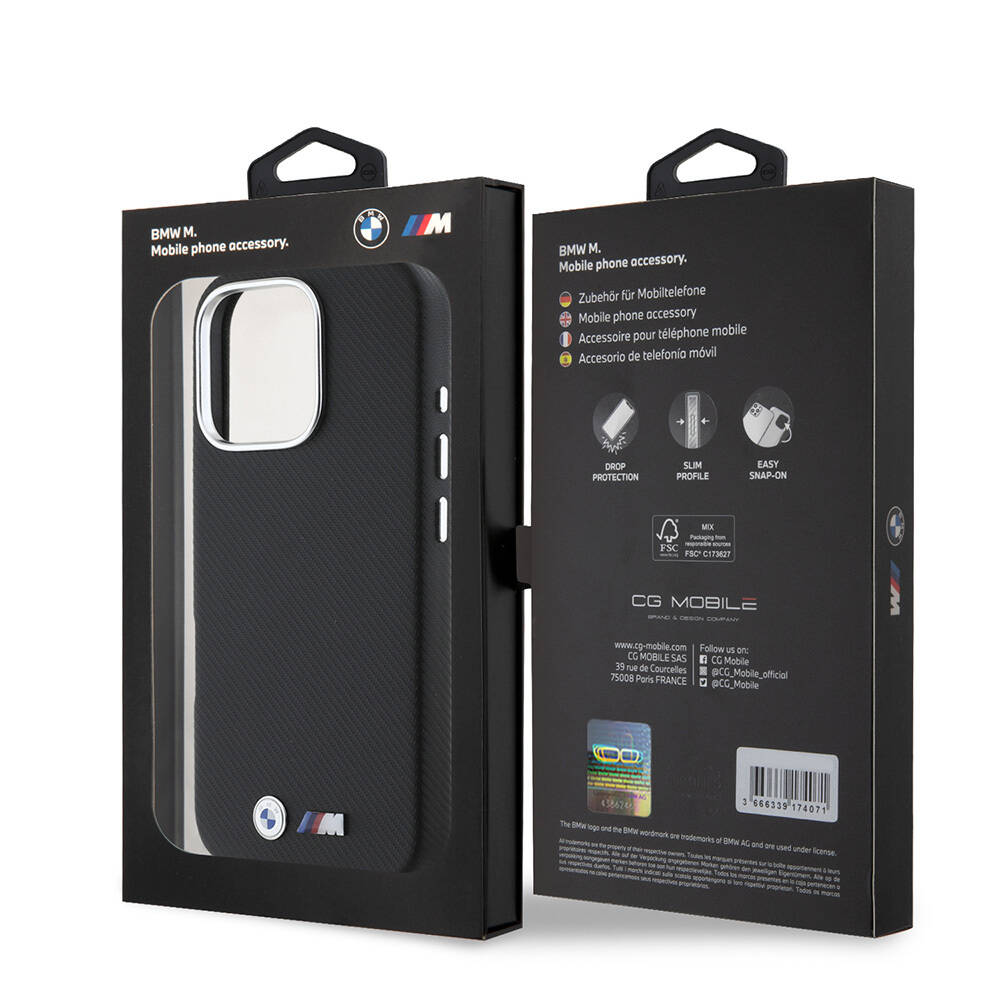 Apple iPhone 16 Pro Max Kılıf BMW Orjinal Lisanslı Tam Sarılmış Karbon Tasarımlı Metal Logo Suni Deri Kapak - 9