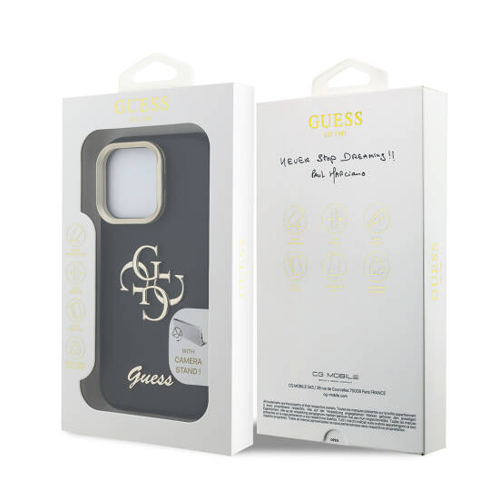 Apple iPhone 16 Pro Max Kılıf Guess Orjinal Lisanslı Grained Yazı Logolu Kamera Standlı Kapak - 19
