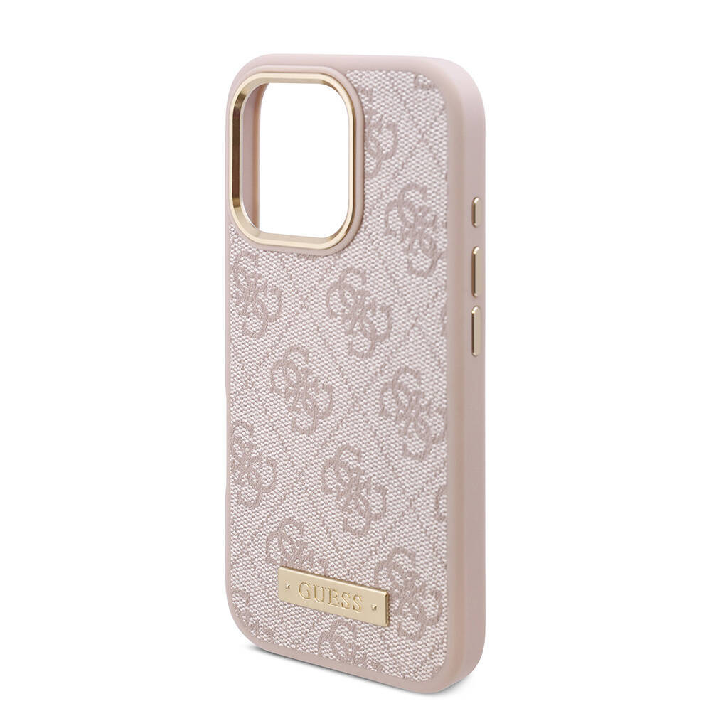 Apple iPhone 16 Pro Max Kılıf Guess Orjinal Lisanslı M-safe Şarj Özellikli 4G Desenli PU Metal Plaka Klasik Logolu Kapak - 9