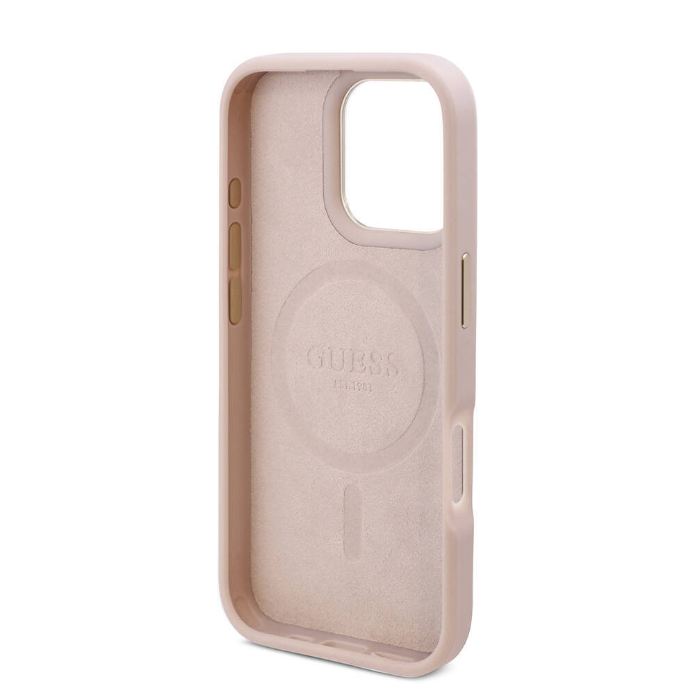 Apple iPhone 16 Pro Max Kılıf Guess Orjinal Lisanslı M-safe Şarj Özellikli 4G Desenli PU Metal Plaka Klasik Logolu Kapak - 10