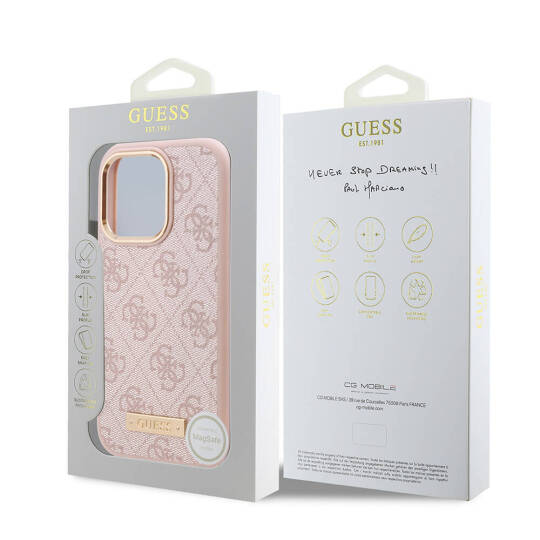 Apple iPhone 16 Pro Max Kılıf Guess Orjinal Lisanslı M-safe Şarj Özellikli 4G Desenli PU Metal Plaka Klasik Logolu Kapak - 11