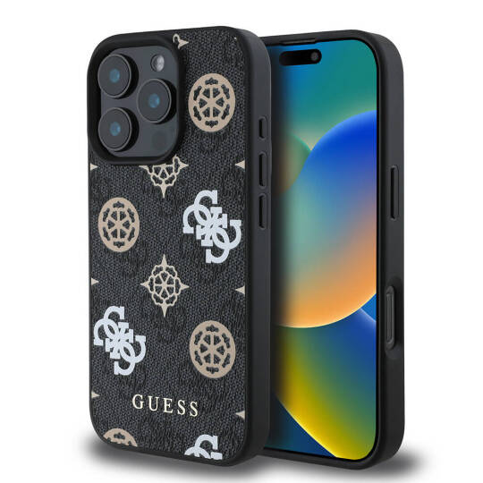Apple iPhone 16 Pro Max Kılıf Guess Orjinal Lisanslı M-safe Şarj Özellikli 4G Desenli Yazı Logolu Peony Kapak - 4