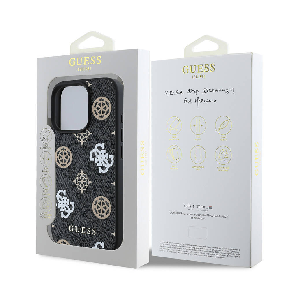 Apple iPhone 16 Pro Max Kılıf Guess Orjinal Lisanslı M-safe Şarj Özellikli 4G Desenli Yazı Logolu Peony Kapak - 11