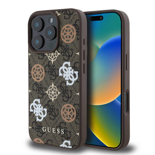 Apple iPhone 16 Pro Max Kılıf Guess Orjinal Lisanslı M-safe Şarj Özellikli 4G Desenli Yazı Logolu Peony Kapak - 2