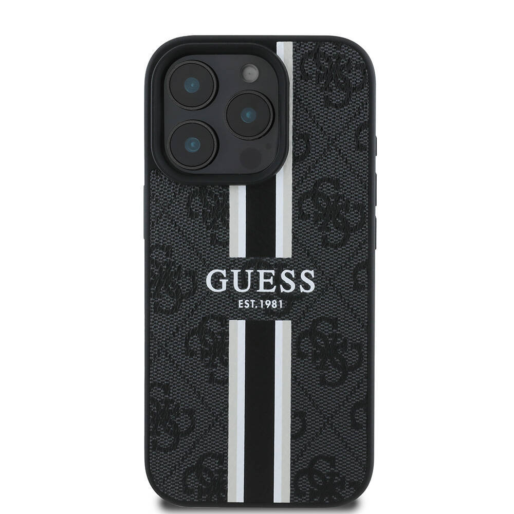 Apple iPhone 16 Pro Max Kılıf Guess Orjinal Lisanslı M-safe Şarj Özellikli 4G Şerit Tasarımlı Printed Kapak - 6