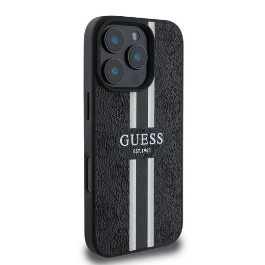Apple iPhone 16 Pro Max Kılıf Guess Orjinal Lisanslı M-safe Şarj Özellikli 4G Şerit Tasarımlı Printed Kapak - 7