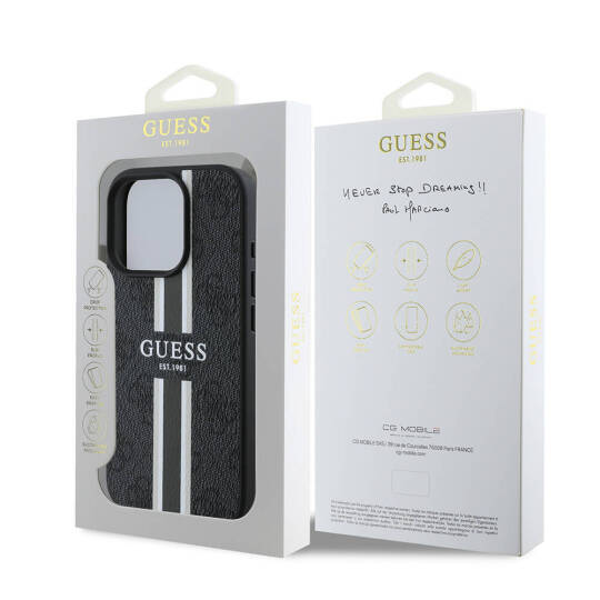 Apple iPhone 16 Pro Max Kılıf Guess Orjinal Lisanslı M-safe Şarj Özellikli 4G Şerit Tasarımlı Printed Kapak - 11
