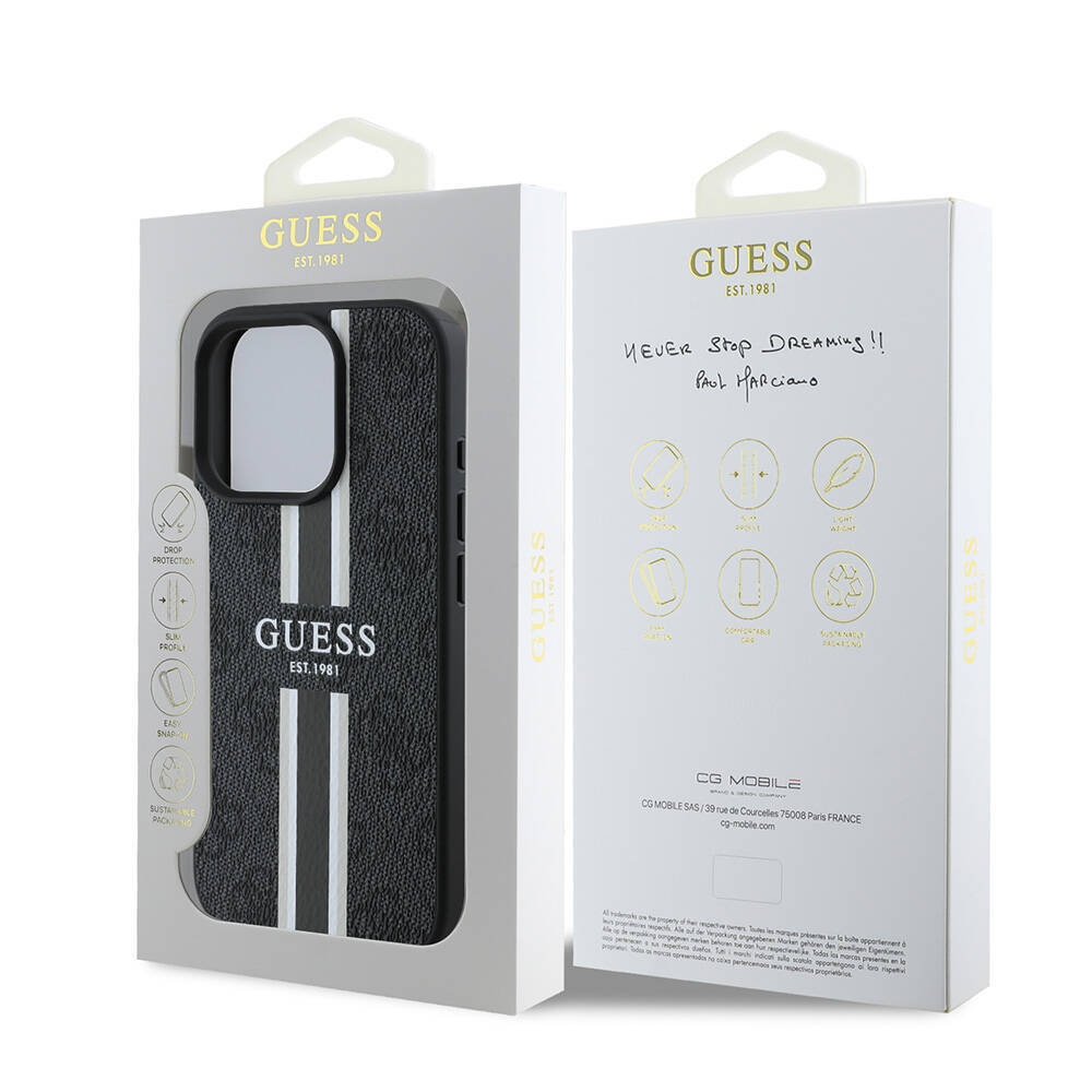 Apple iPhone 16 Pro Max Kılıf Guess Orjinal Lisanslı M-safe Şarj Özellikli 4G Şerit Tasarımlı Printed Kapak - 11