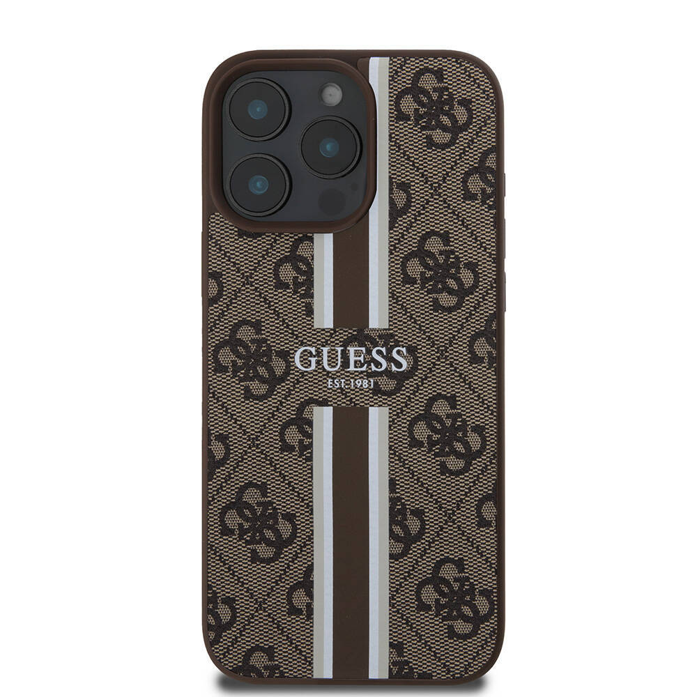 Apple iPhone 16 Pro Max Kılıf Guess Orjinal Lisanslı M-safe Şarj Özellikli 4G Şerit Tasarımlı Printed Kapak - 20