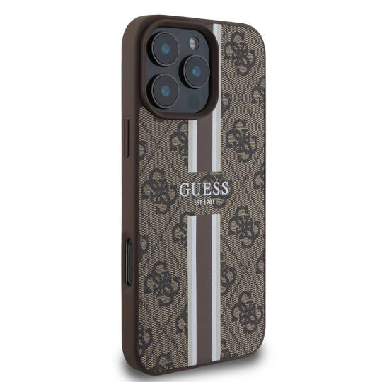 Apple iPhone 16 Pro Max Kılıf Guess Orjinal Lisanslı M-safe Şarj Özellikli 4G Şerit Tasarımlı Printed Kapak - 21