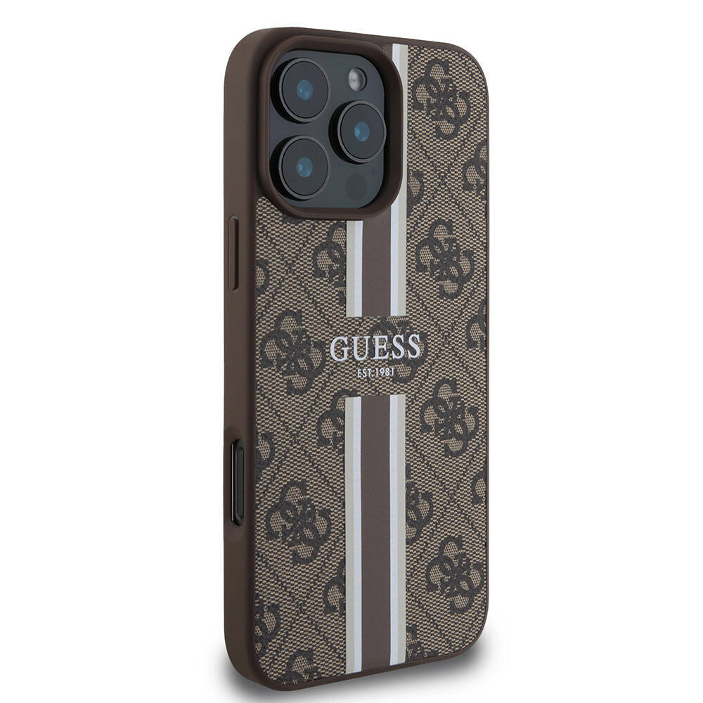 Apple iPhone 16 Pro Max Kılıf Guess Orjinal Lisanslı M-safe Şarj Özellikli 4G Şerit Tasarımlı Printed Kapak - 21