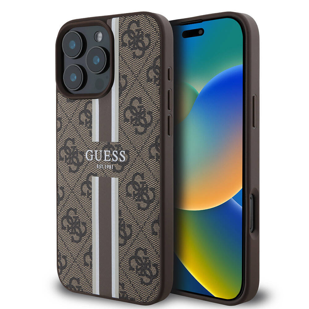 Apple iPhone 16 Pro Max Kılıf Guess Orjinal Lisanslı M-safe Şarj Özellikli 4G Şerit Tasarımlı Printed Kapak - 1