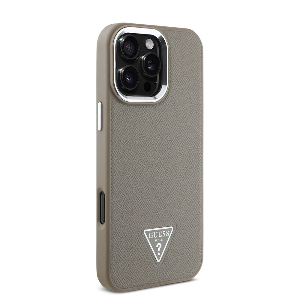 Apple iPhone 16 Pro Max Kılıf Guess Orjinal Lisanslı M-safe Şarj Özellikli Grained Triangle Kapak - 6
