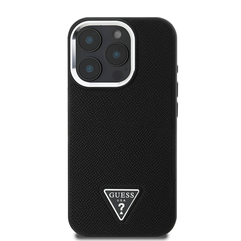 Apple iPhone 16 Pro Max Kılıf Guess Orjinal Lisanslı M-safe Şarj Özellikli Grained Triangle Kapak - 11