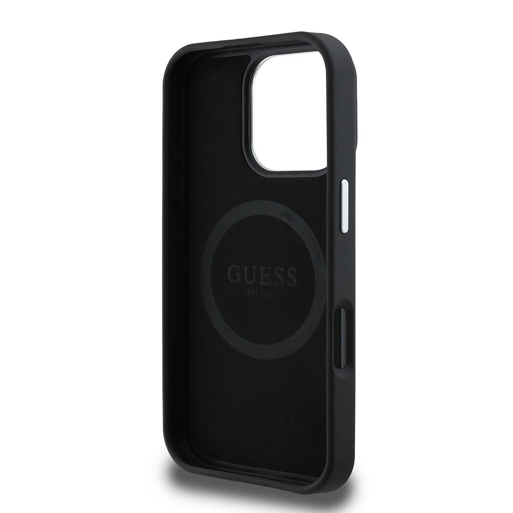 Apple iPhone 16 Pro Max Kılıf Guess Orjinal Lisanslı M-safe Şarj Özellikli Grained Triangle Kapak - 15