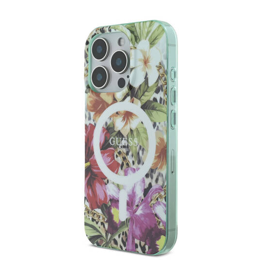 Apple iPhone 16 Pro Max Kılıf Guess Orjinal Lisanslı M-safe Şarj Özellikli IML Baskılı Jungle Ring Kapak - 4